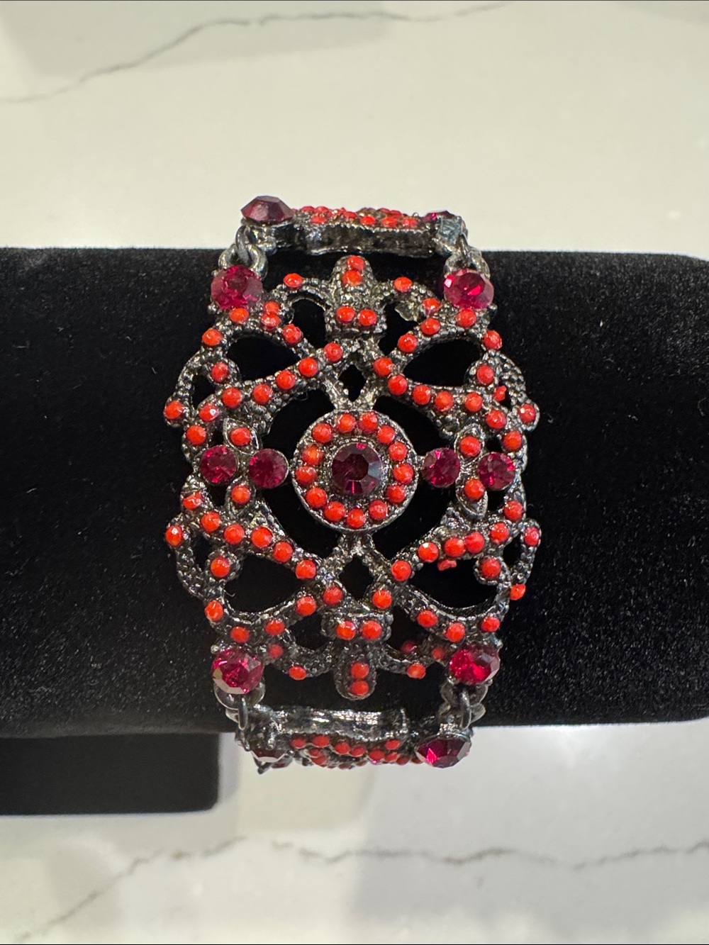 Red & Pink Crystal Filigree Bracelet - Women's Fashion Jewelry